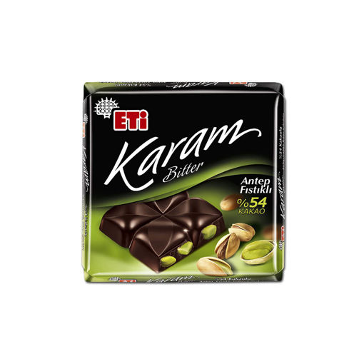 Eti Karam %54 Kakaolu&Antep Fıstıklı Bitter Kare Çikolata 60 Gr nin resmi