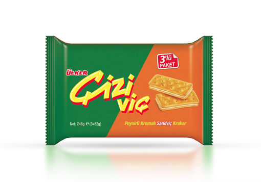 Ülker Çiziviç Peynir Kremalı Sandviç Kraker 3'lü 82 Gr nin resmi