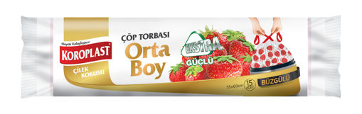 Koroplast Çilek Kokulu Ekstra Güçlü Büzgülü Orta Boy Çöp Torbası nin resmi