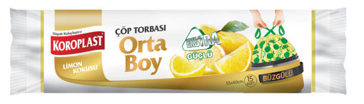 Koroplast Limon Kokulu Ekstra Güçlü Büzgülü Orta Boy Çöp Torbası nin resmi
