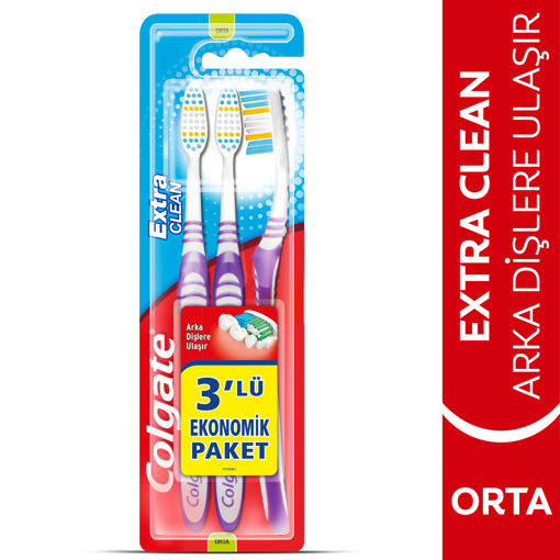 Colgate Extra Clean Dil Temizleyicili Orta Sertlikte Diş Fırçası 2+1 nin resmi