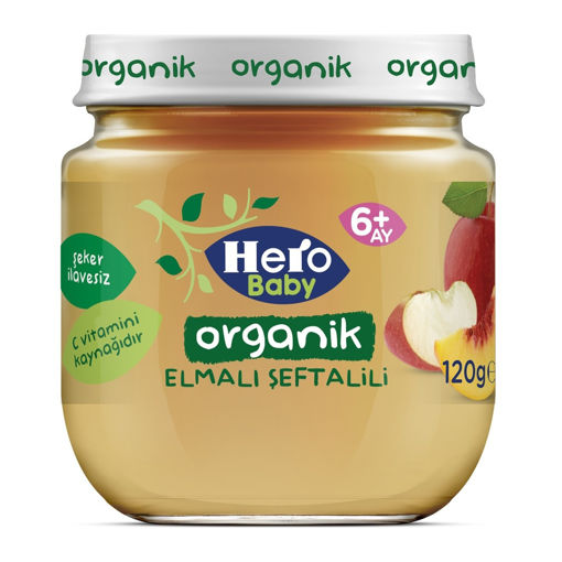 Hero Baby Organik Elmalı Şeftalili Kavanoz Maması 120 Gr nin resmi