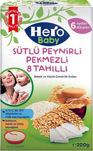 Hero Baby Sütlü Peynirli Pekmezli 8 Tahıllı Kaşık Maması 200 Gr nin resmi