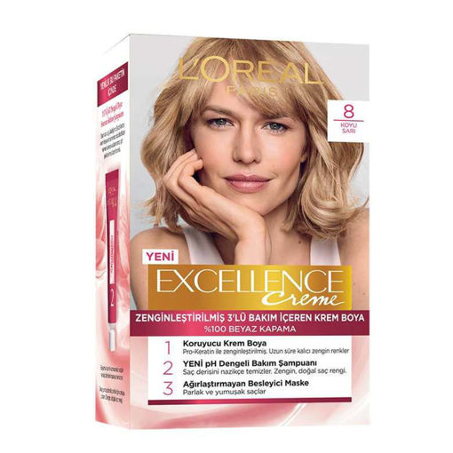 L'Oreal Paris Excellence Creme 8 Koyu Sarı Saç Boyası nin resmi