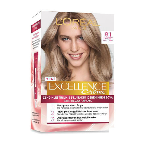 Loreal Paris Excellence Creme 8.1 Koyu Küllü Sarı Saç Boyası nin resmi