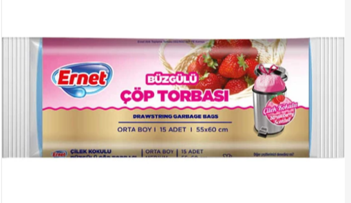 Ernet Çilekli Orta Boy Büzgülü Çöp Torbası 15'li nin resmi