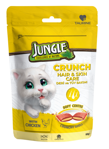 Jungle Crunch Deri ve Tüy Bakımı  Kedi Ödül Maması 60 gr nin resmi