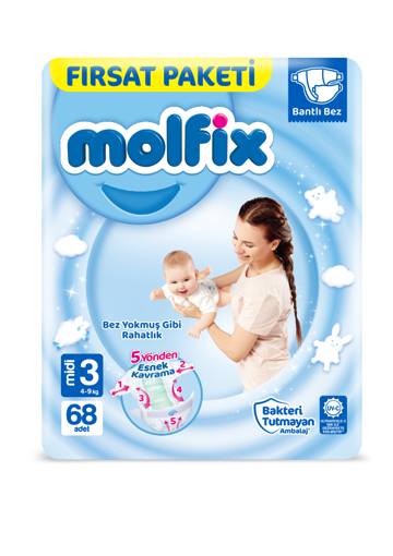 Molfix Bebek Bezi Beden:3 (4-9Kg) Midi 68 Adet nin resmi