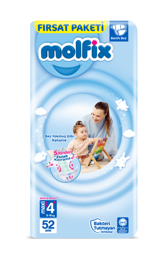 Molfix Bebek Bezi Beden 4+ (9-16Kg) Maxi Plus 52 Adet nin resmi