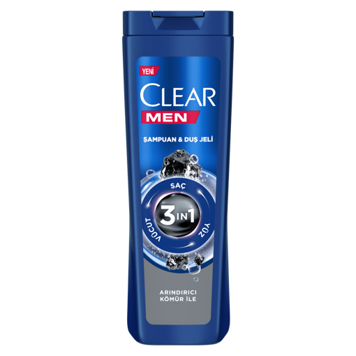Clear Men 3'ü 1 Arada Arındırıcı Kömür Etkili Duş Jeli & Şampuan & Yüz Bakımı 350ml nin resmi