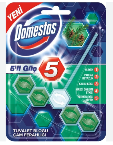 Domestos 5'li Güç Çam Ferahlığı Tuvalet Bloğu nin resmi