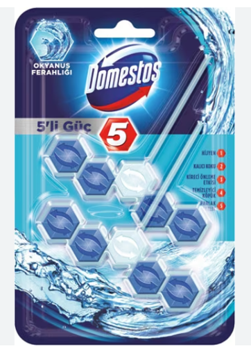 Domestos 5'li Güç Okyanus Ferahlığı İkili Tuvalet Bloğu nin resmi