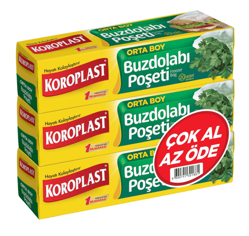 Koroplast 20 Adet Orta Boy Buzdolabı Poşeti 3'lü Paket nin resmi