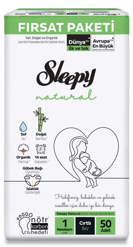 Sleepy Natural Fırsat Paketi 1 Beden Newborn Bebek Bezi 50 Adet nin resmi
