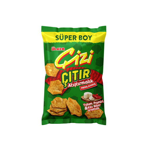 Ülker Çizi Çıtır Tulum Peynirli Köz Biberli Süper Boy Atıştırmalık Kraker 120 Gr nin resmi