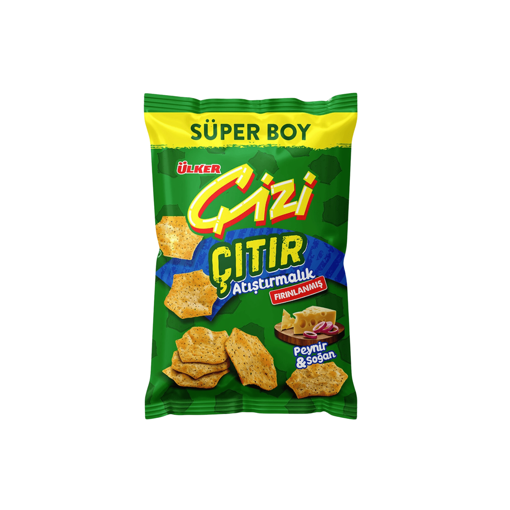Ülker Çizi Çıtır Peynirli Soğanlı Süper Boy Atıştırmalık Kraker 120 Gr nin resmi