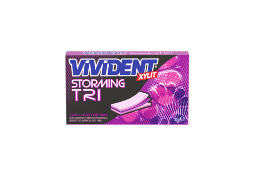 Vivident Storming 3 Katlı Çilek, Ahududu Ve Frenk Üzümü Aromalı Sakız 33 Gr nin resmi