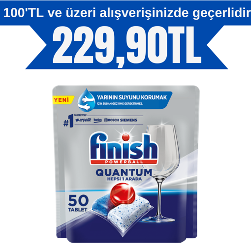 Finish Quantum Hepsi Bir Arada Bulaşık Makinesi Tableti 50 Yıkama nin resmi
